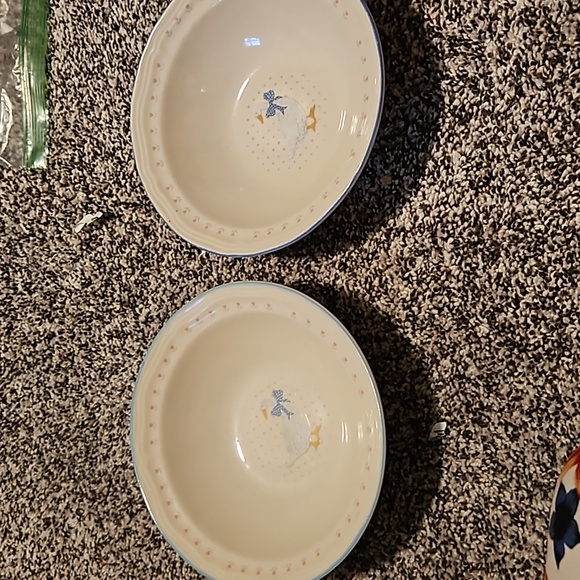 Dining Set Of 2 Brick Oven Stoneware Aunt Rhody Duck Goose Blue